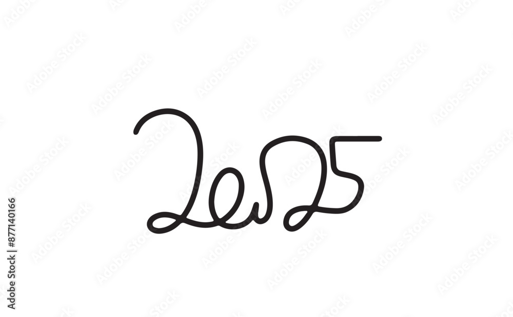 Continuous one line doodle drawing of new year 2025. Holiday concept, festive New year handwriting text, minimalist design. 