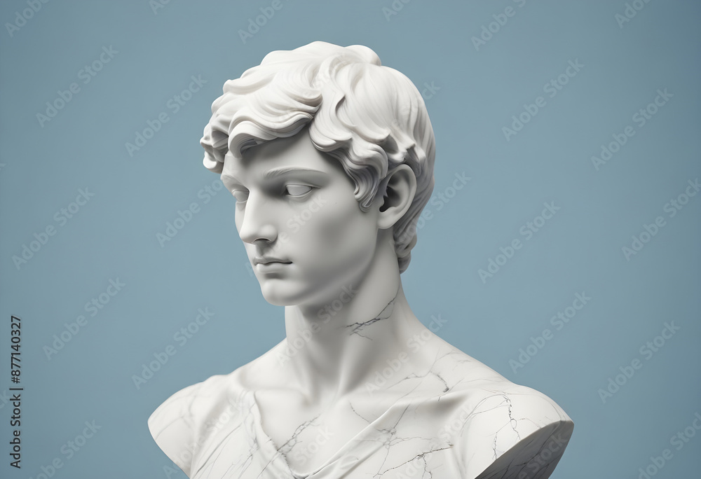 Half Marble Statue of a Young Man, on the blue background Half Marble Statue of a Young Man, on the blue background