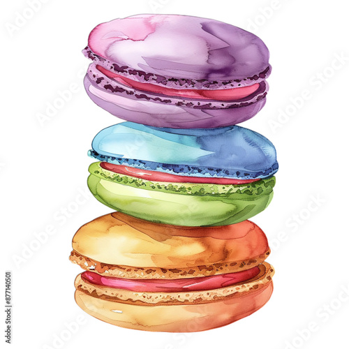 Sweet Watercolor Children's Illustration of a Cute Macaron Isolated on White Background