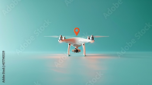 Drone with Location Pin on Turquoise Background photo