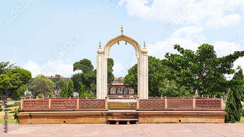 View of Rani ka Jhoola in front of Jal Mahal, Deeg Palace, Deeg, Rajasthan, India. photo