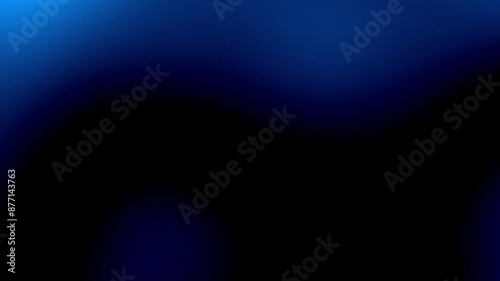 Glowing light blue and royal blue gradient flow on black background 4K. Blurred lights. Flashes on dark backdrop for cover, technology banner, web design. Flowing motion. Fluid animation. Grainy noise