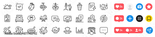 Gift dream, Launch project and Refresh bitcoin line icons pack. Social media icons. Power certificate, Confirmed, Report web icon. Pillows, Cloud storage, Takeaway pictogram. Charging station. Vector