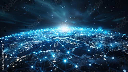 Global Network Connection with Bright Lights