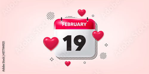 Calendar date of February 3d icon. 19th day of the month icon. Event schedule date. Meeting appointment time. 19th day of February. Calendar month date banner. Day or Monthly page. Vector