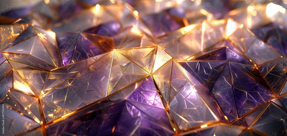 Abstract background of glowing purple and gold crystals. Abstract background of glowing purple and gold crystals.