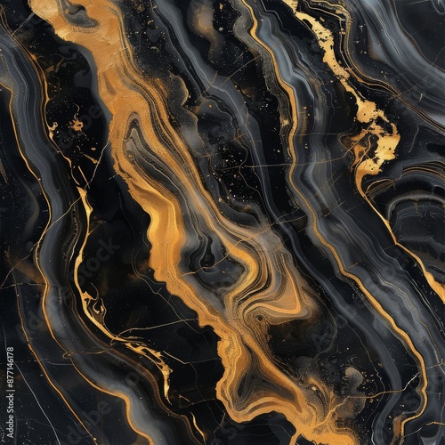 Abstract black and gold marble texture background.
