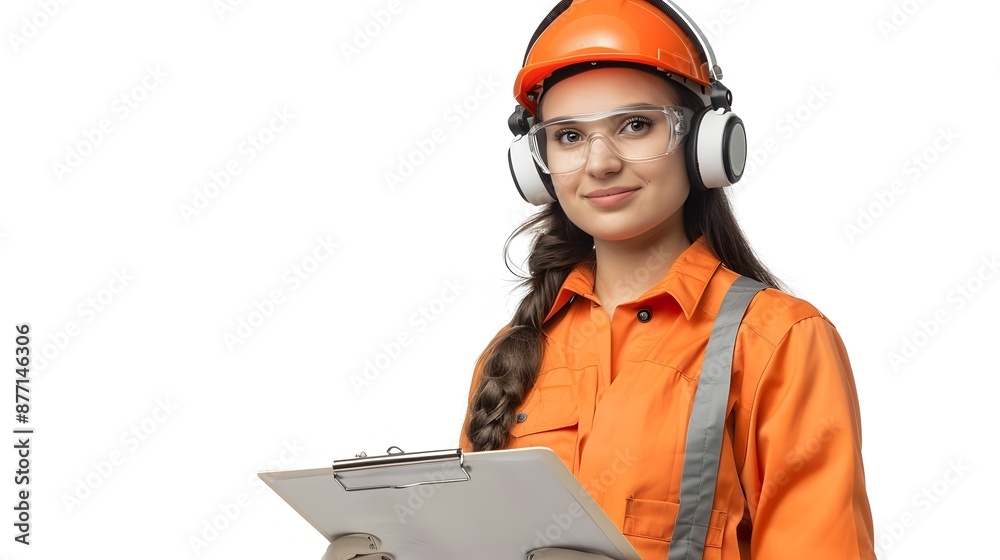 Confident Female Engineer Coordinating Project with Headset and Clipboard Confident Female Engineer Coordinating Project with Headset and Clipboard
