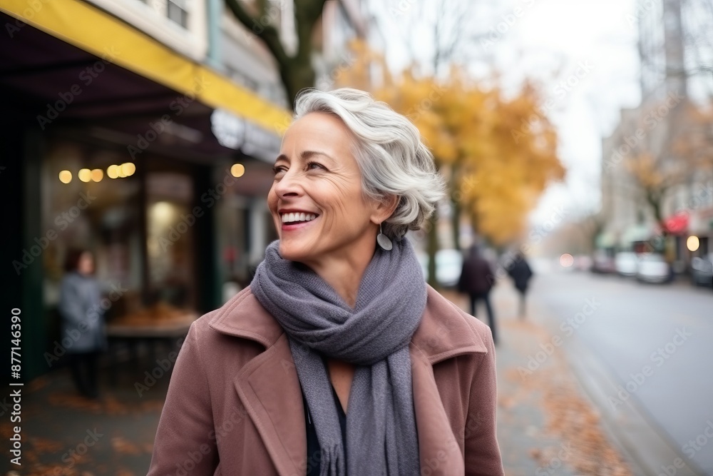 Portrait of a smiling senior woman walking on the street in autumn Portrait of a smiling senior woman walking on the street in autumn