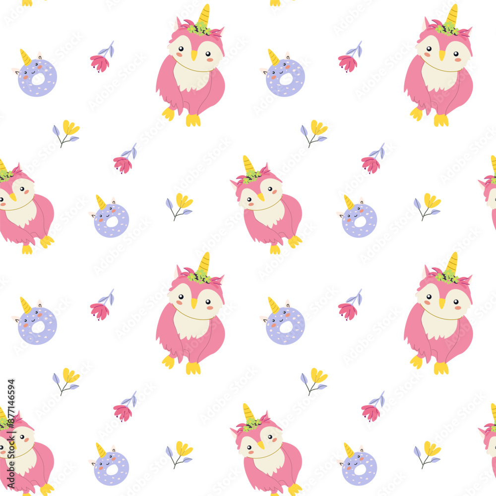 Cute unicorn seamless pattern for textile. Childish magic characters background. Childrens fairy and magic pattern. Cute unicorn seamless pattern for textile. Childish magic characters background. Childrens fairy and magic pattern.