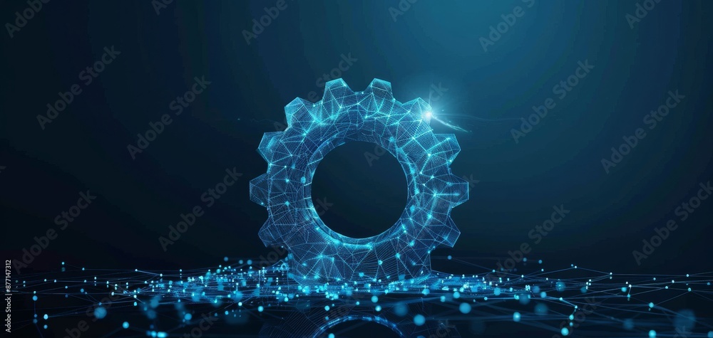 Abstract digital gear made of blue particles. Abstract digital gear made of blue particles.