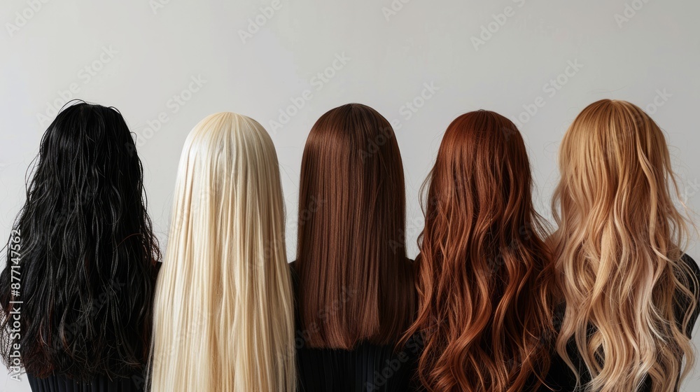 Back view of four women with different hairstyles Back view of four women with different hairstyles