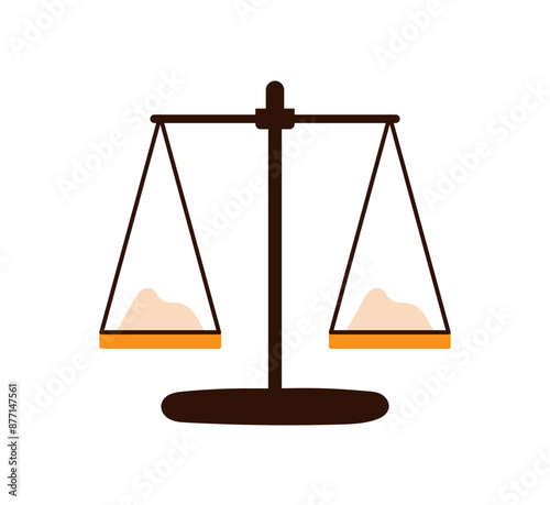 Balance, scales for balance and weight comparsion, old traditional mass weighing, bowls for weighing and comparing, measuring device with plates, justice, judgment, court flat vector illustration.