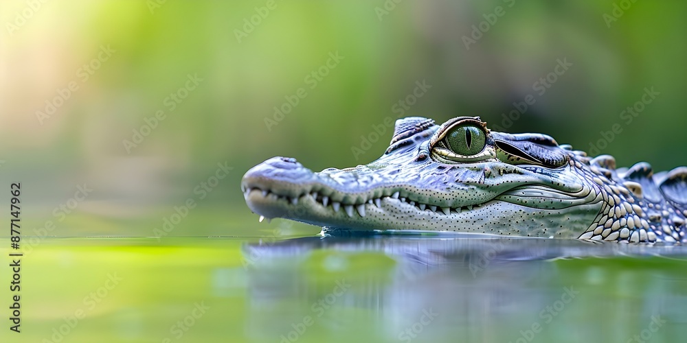 Fototapeta premium Gharial crocodile part of Gavialidae family is one of the oldest crocodiles. Concept Biology, Reptiles, Gharial Crocodile, Evolution, Gavialidae Family