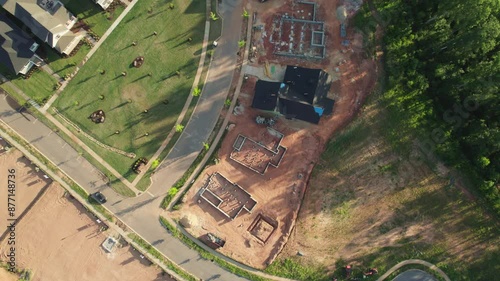 New home construction in suburbia seen from above