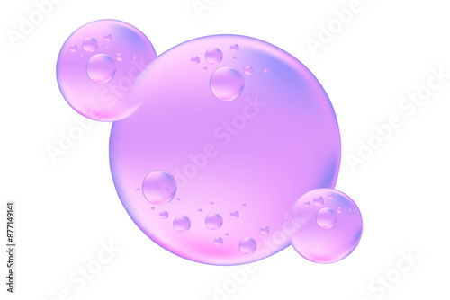 Aesthetic lavender color liquid droplet, oil serum or molecule, nano 3D cell vector bio scientific sphere. Cosmetology treatment isolated elements Beauty science skin care molecular.