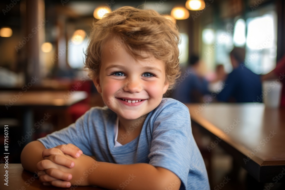 Portrait of a smiling little boy sitting at a table in a cafe Portrait of a smiling little boy sitting at a table in a cafe