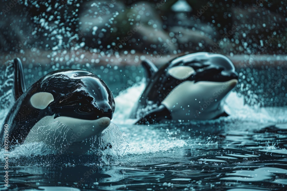 Fototapeta premium Close up of Killer or Orca Whales breaching the water