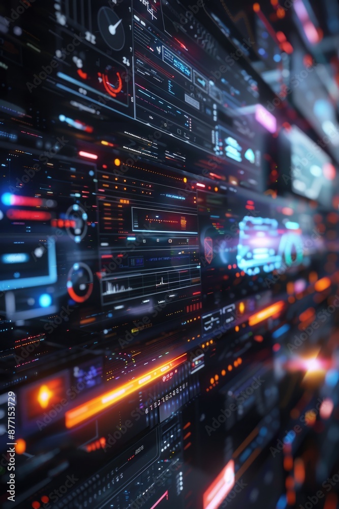 Fototapeta premium A computer screen with multiple lights and icons