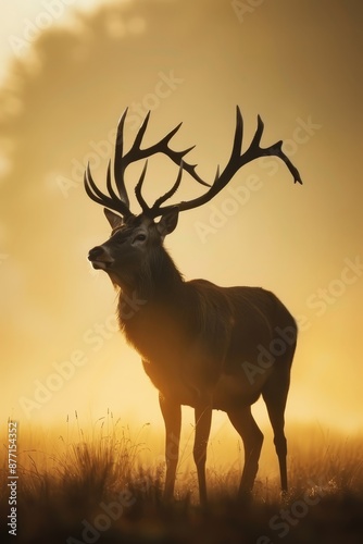  A deer silhouetted against a sunset backdrop, antlers prominent in the foreground © Viktor