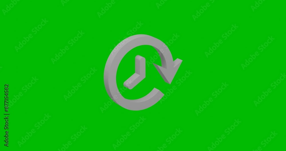 Animation of rotation of a white time back symbol with shadow. Simple and complex rotation. Seamless looped 4k animation on green chroma key background Animation of rotation of a white time back symbol with shadow. Simple and complex rotation. Seamless looped 4k animation on green chroma key background