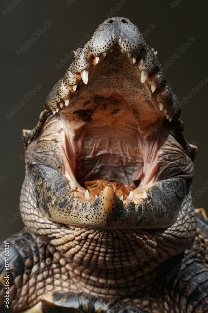 Obraz premium A close-up of an alligator's gaping mouth