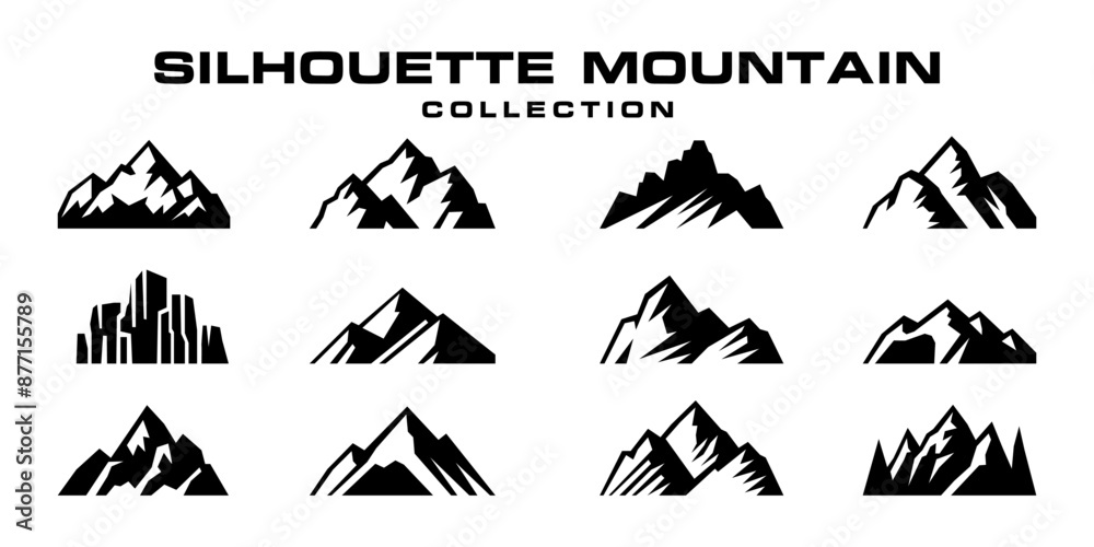 Fototapeta premium mountain set vector shapes and elements silhouette icon of mountain peaks and hiking 