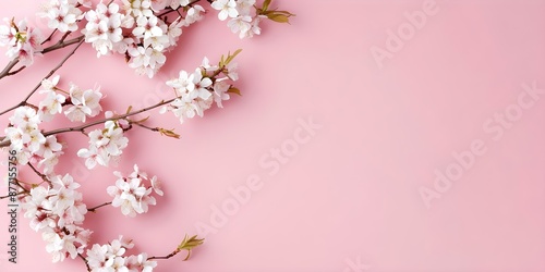 Wallpaper Mural Cherry blossom flat lay on pink background with copy space. Concept Nature, Flat Lay, Cherry Blossom, Pink Background, Copy Space Torontodigital.ca