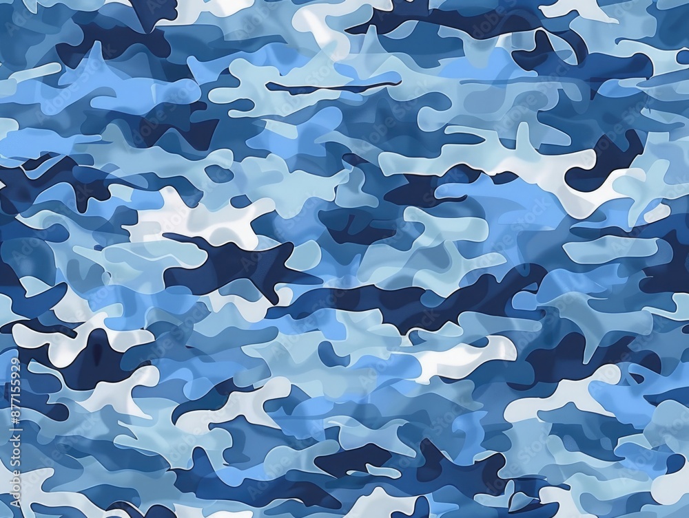 Blue and white camouflage pattern on fabric Blue and white camouflage pattern on fabric
