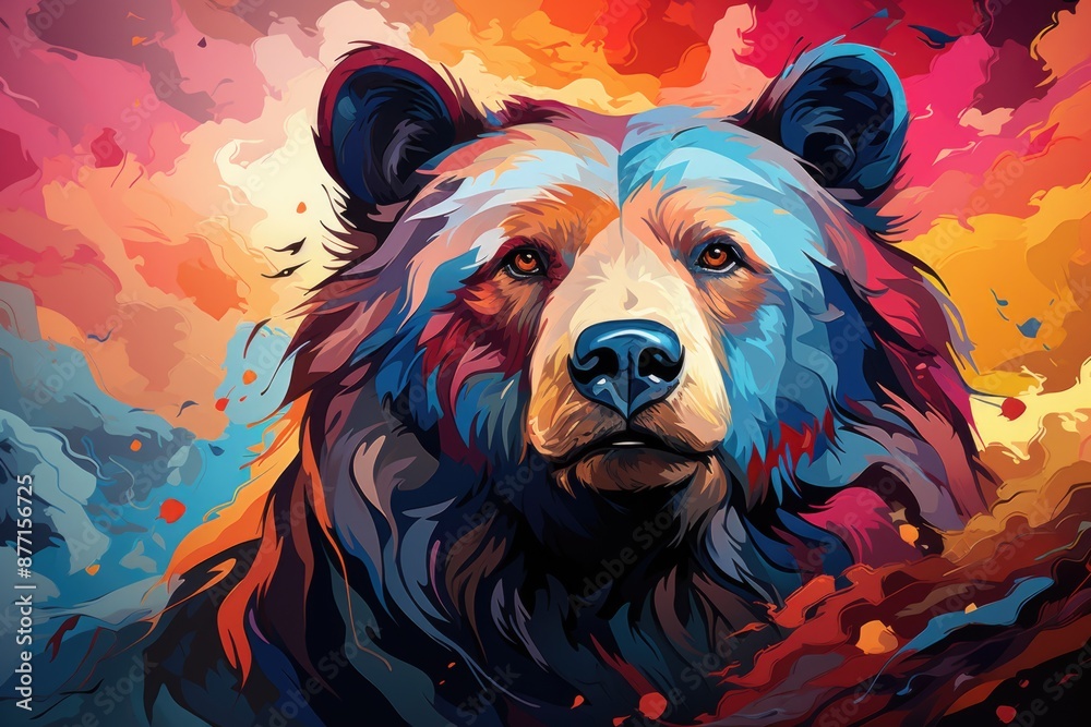 Colorful head bear in pop art style., generative IA