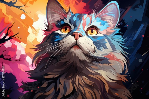 Colorful wolf face close uped in watercolor and sketch in the black background, generative IA