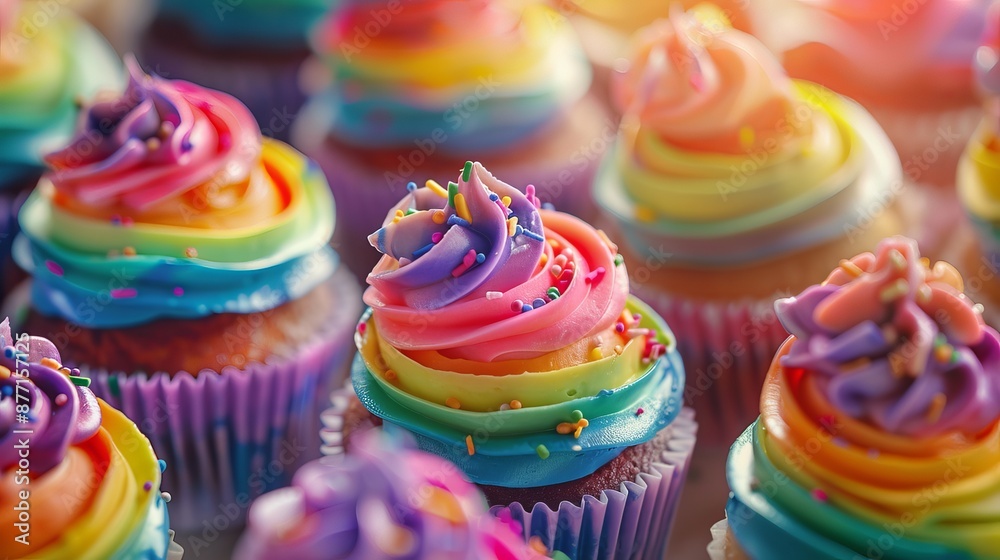 Colorful pastries and sweets with bright rainbow frosting for a fun and festive treat. Colorful pastries and sweets with bright rainbow frosting for a fun and festive treat.