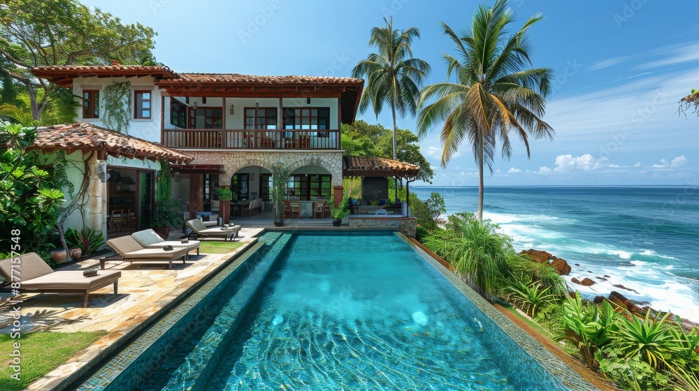 Fototapeta premium Luxury beachfront villa with private pool and ocean view