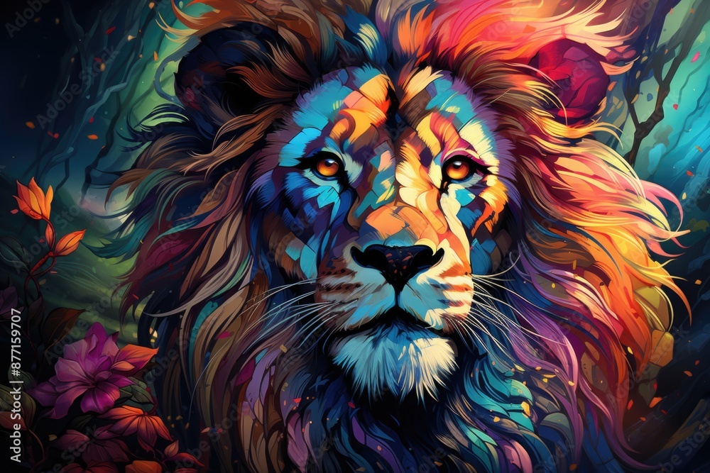 Colorful Leo Head Painting Creative Digital Illustration Painting, generative IA Colorful Leo Head Painting Creative Digital Illustration Painting, generative IA