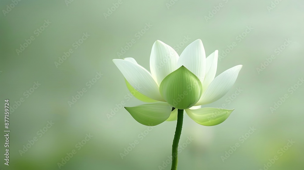 Obraz premium A white flower with green leaves is the main focus of the image. The flower is surrounded by a few smaller flowers, creating a sense of depth and interest