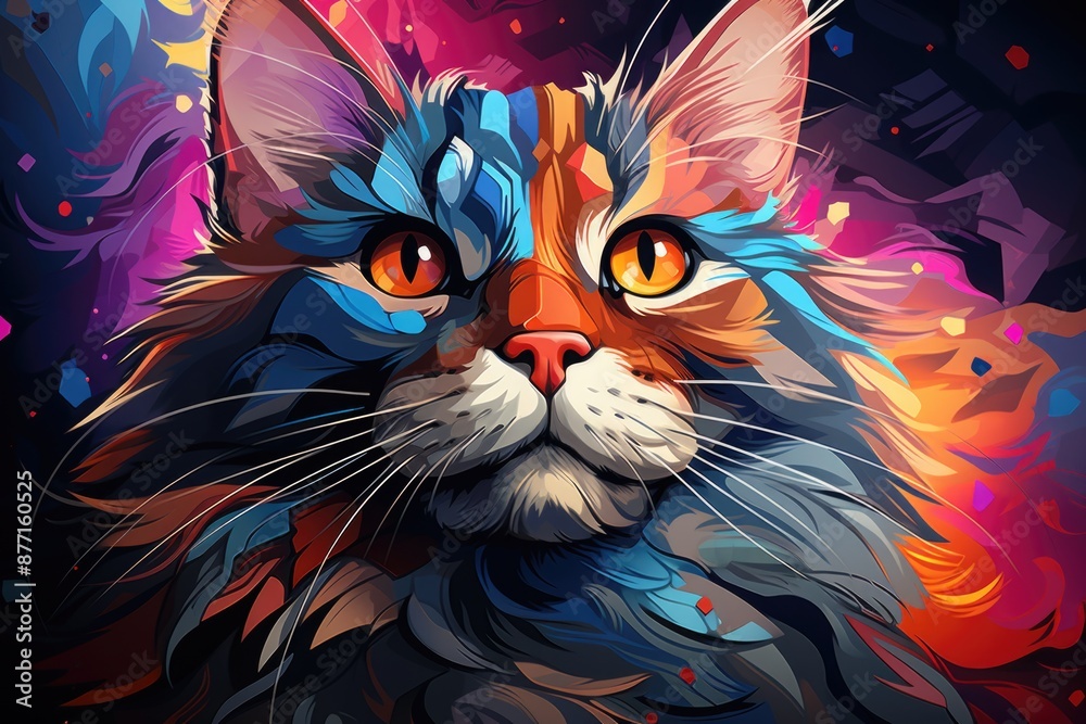 Fototapeta Colorful cat vector pop art, generative IA