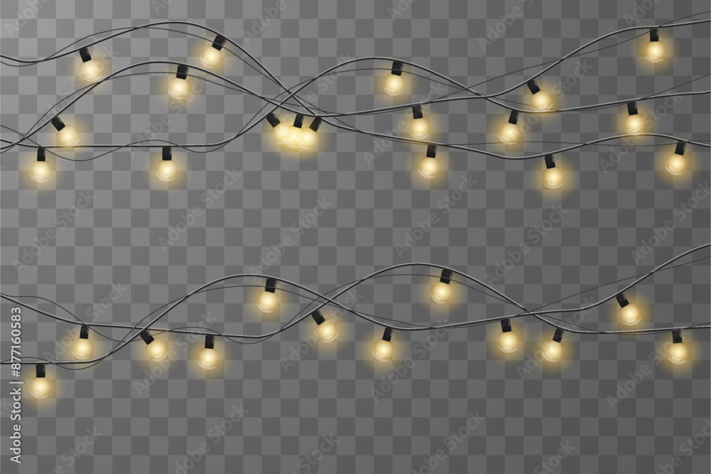 Obraz premium Vector Christmas lights. Christmas garland PNG. Christmas light PNG. Christmas decoration, LED lamps.