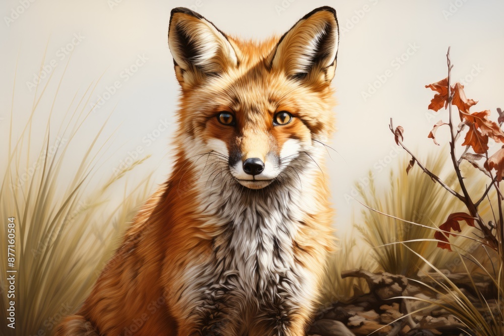 Red Fox Illustration on Animal Watercolor on a white background, generative IA Red Fox Illustration on Animal Watercolor on a white background, generative IA