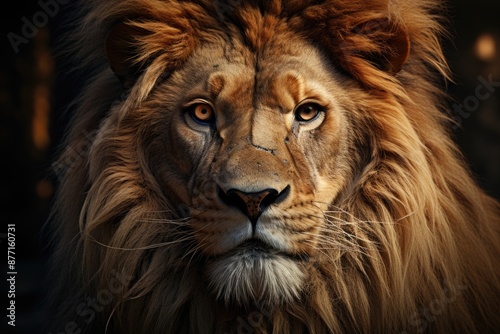 A lion head with a mane and the word lion in it., generative IA