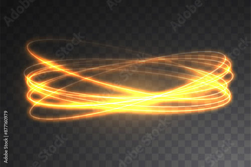 Abstract light neon background. luminous circle. Luminous spiral cover. Wake wave, fire path trail line and swirl effect curve. Food isolated. space tunnel. Ellipse shimmery color. Orange glitter.