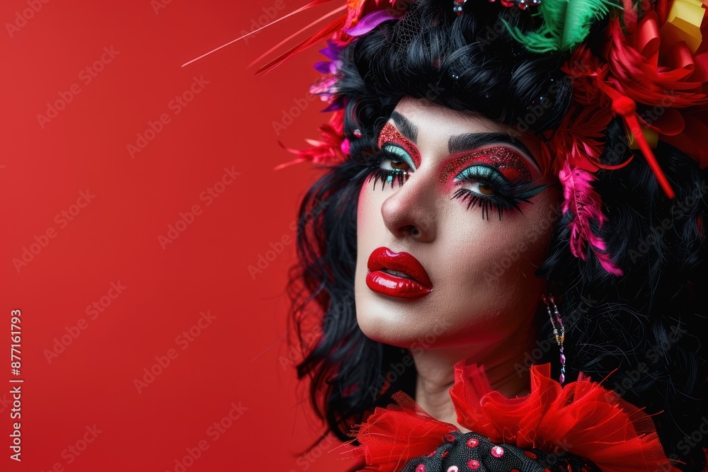 drag queen person wearing heavy extravagant makeup. Proud expression drag queen person wearing heavy extravagant makeup. Proud expression