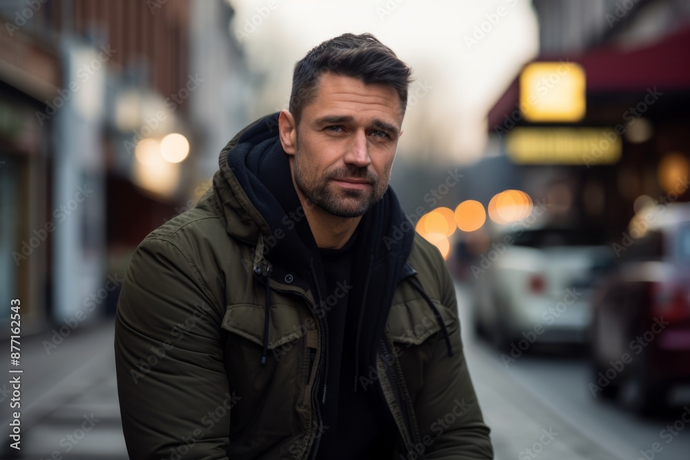 Portrait of a handsome man in the city. Men's beauty, fashion.