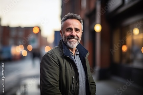 Portrait of a handsome middle-aged man smiling and looking at the camera.