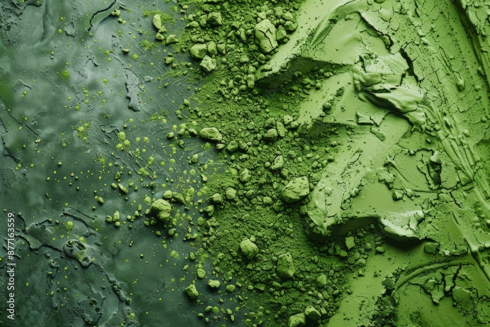 Close up of matcha face mask vibrant green texture, track top view. Natural ingredients. Beauty mask abstract background for cosmetic product. Close up of matcha face mask vibrant green texture, track top view. Natural ingredients. Beauty mask abstract background for cosmetic product.