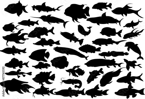 Fish silhouette icon collection