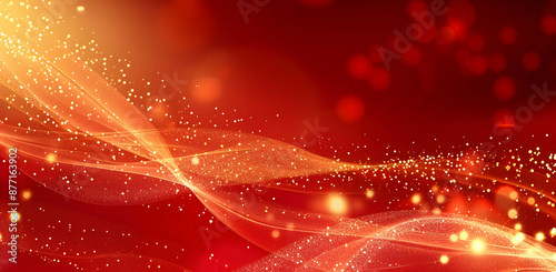 Golden waves on dark red background in abstract design, Chinese traditional ornate red and gold lines shiny light background