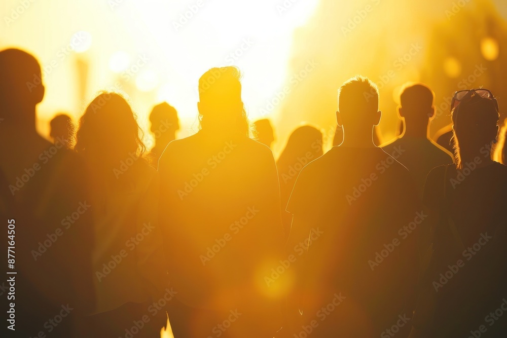 Fototapeta premium Silhouettes of people in the sunlight. Concept of community