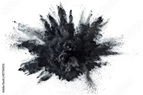 A sudden burst of black powder on a clean white surface, perfect for illustrating the concept of an unexpected event or surprise