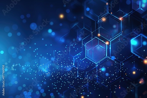 Abstract Blue and Orange Hexagon Pattern with Glowing Lights