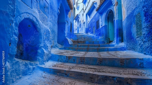 Explore the charming blue-hued alleys and stairways of Chefchaouen, a picturesque city tucked away in the Moroccan mountains.